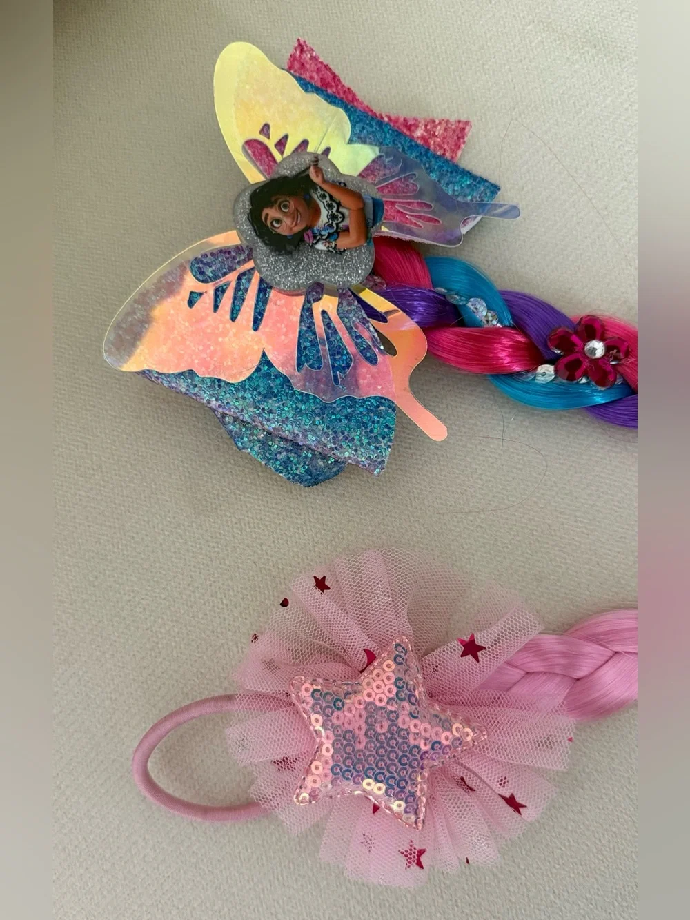 Kids Pink and Multicolor Braided Hair Clips - Playful Ponytail Accessories